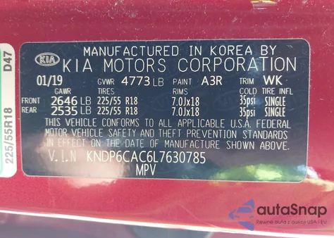 2020 Kia Sportage S из США, поврежденный, VIN KNDP6CAC6L7630785